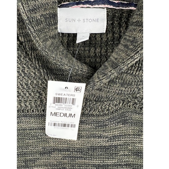 Sun Stone Shawl Collar Pullover Sweater Mens Medium Simple Sage Green Knit NWT - Picture 4 of 7